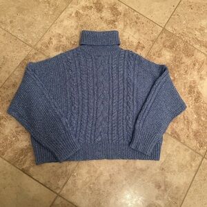 J. Crew Blue Turtleneck Cable Knit Sweater